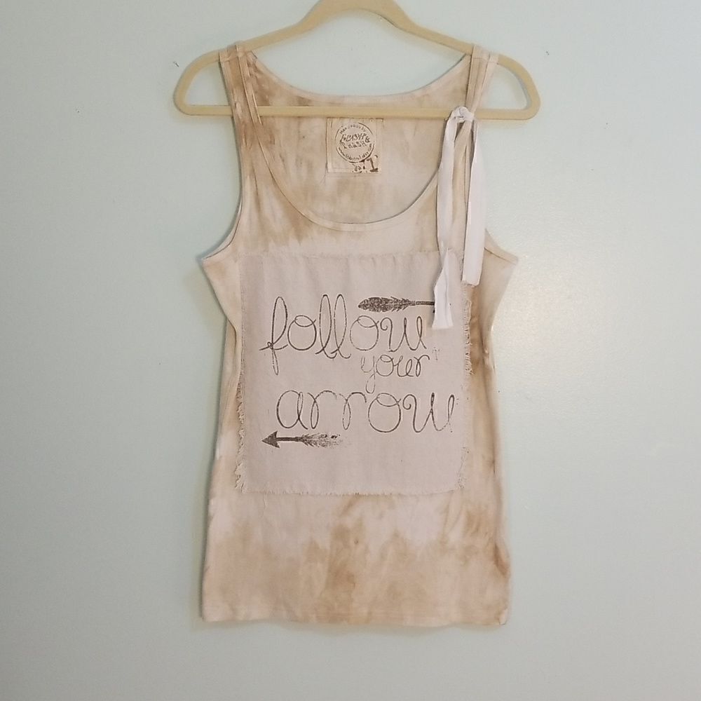 Flash & Trash, cream/brown tank top. Size L.